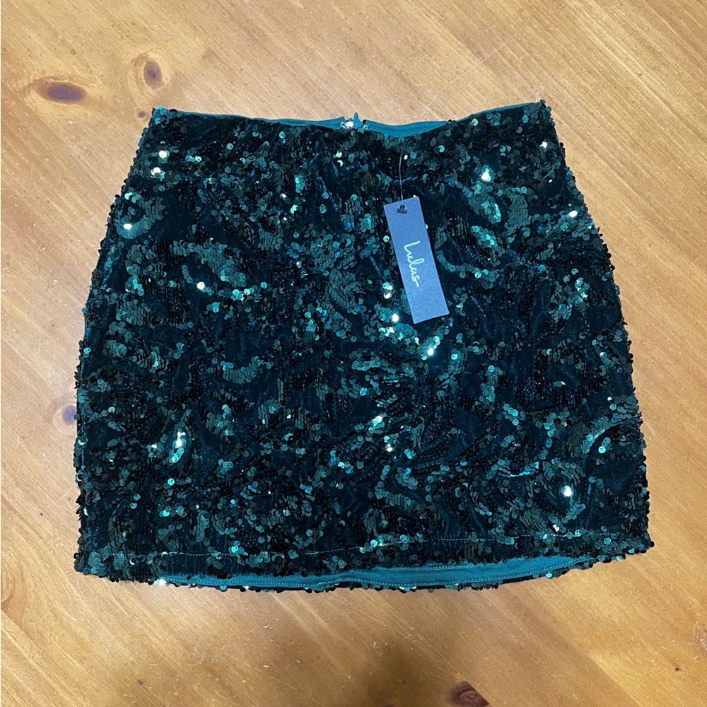 Lulu's Dark Green Sequin Mini Skirt